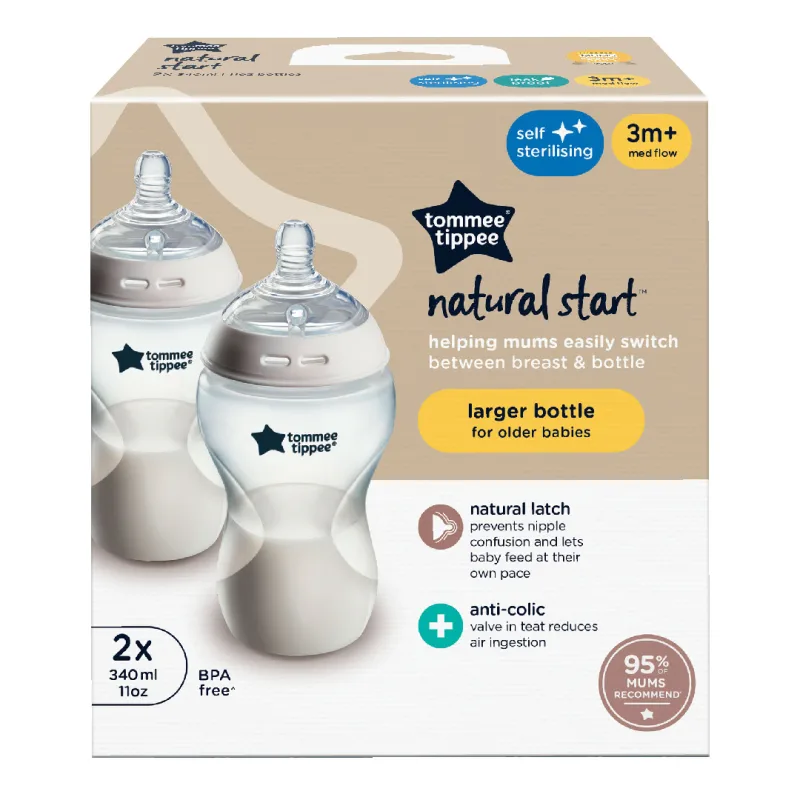 Set biberoane cu autosterilizare Natural Start, 3 luni+, 2 bucati*340 ml, Tommee Tippee — preț și oferte