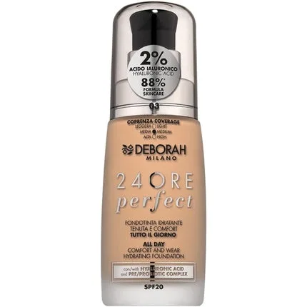 Fond de ten lichid, Deborah, 24 Hours Perfect Moisturising SPF 20, Caramel Beige — preț și oferte