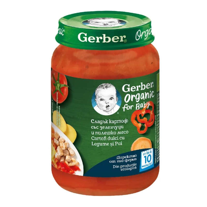 Piure bio din Cartofi dulci cu Legume și Pui, +10 luni, 190 g, Gerber NESTLE — preț și oferte