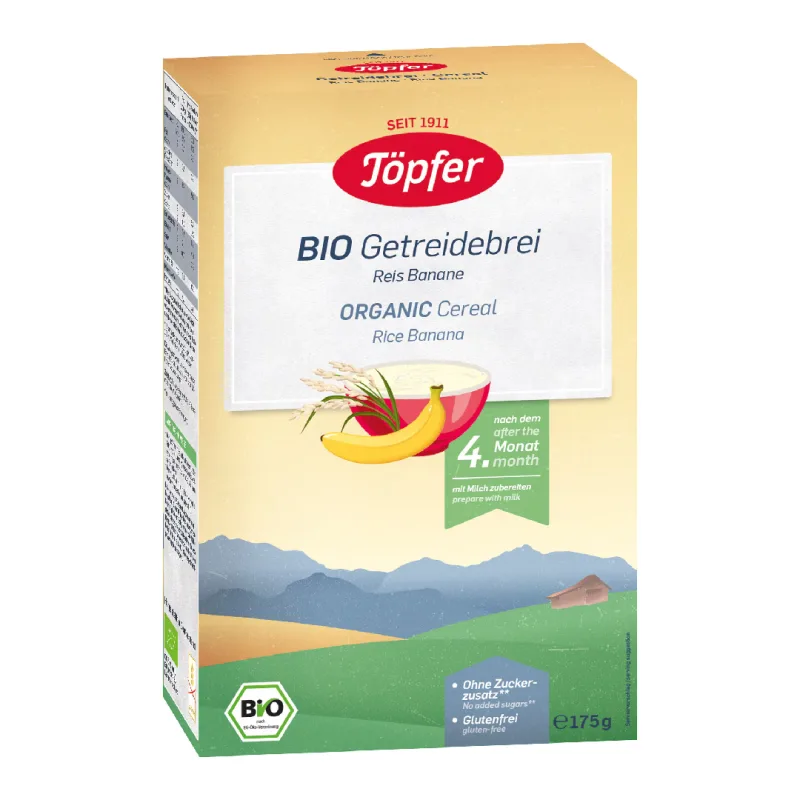 Cereale BIO cu orez si banane, 5+ luni, 175 g, Topfer — preț și oferte