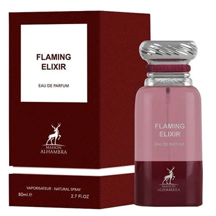 Eau de Parfum, Maison Alhambra, Flaming Elixir, roz, sticlă transparentă, capac argintiu — preț și oferte