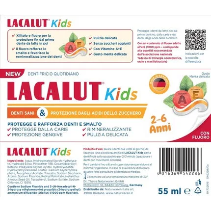 Lacalut Kids, Dentifriciu pentru copii 2-6 ani, Xilitol și fluor, Menta delicată, 55ml — preț și oferte