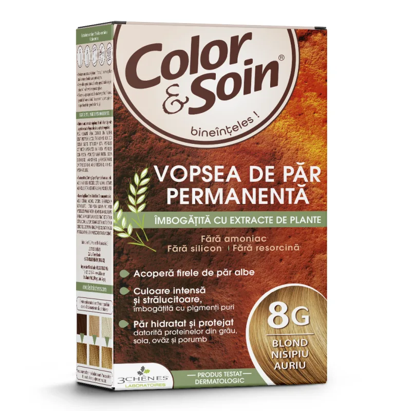 Vopsea de par fara amoniac, fara silicon, blond nisipiu auriu, 8G, Color&Soin COLOR SOIN — preț și oferte