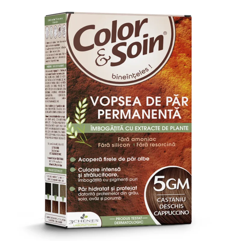 Vopsea de par fara amoniac, fara silicon, 5GM, castaniu deschis cappuccino, Color&Soin COLOR SOIN — preț și oferte