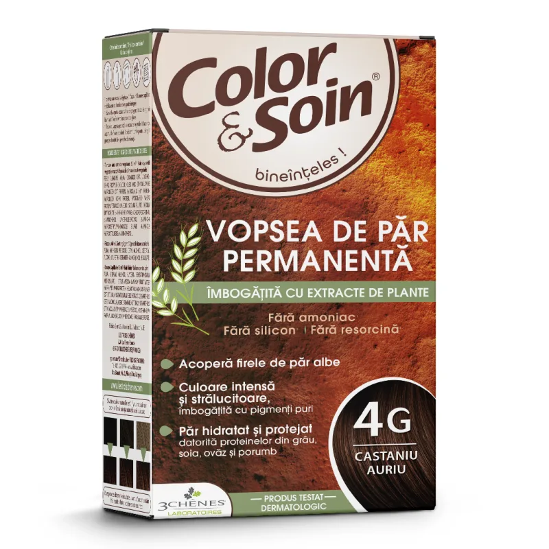 Vopsea de par fara amoniac, fara silicon, castaniu auriu, 4G, Color&Soin COLOR SOIN — preț și oferte