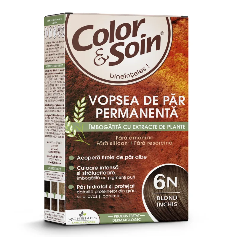 Vopsea de par fara amoniac, fara silicon, blond inchis, 6N, Color&Soin COLOR SOIN — preț și oferte