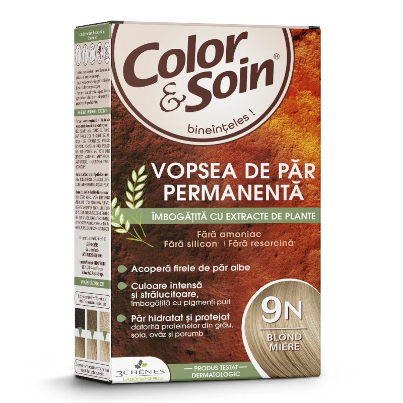 Vopsea de par fara amoniac, fara silicon, blond miere, 9N, Color&Soin COLOR SOIN — preț și oferte