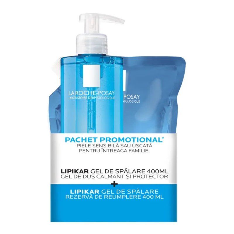 Pachet Gel de dus calmant si protector Lipikar, 400 ml + Rezerva, 400 ml, La Roche-Posay LA ROCHE POSAY — preț și oferte