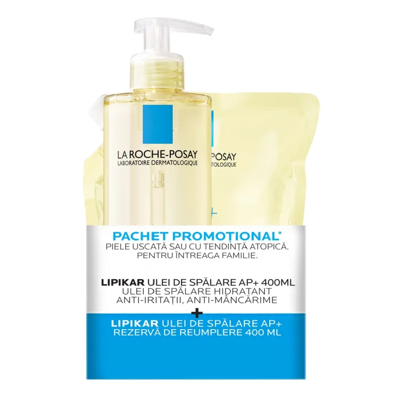Pachet Ulei de dus hidratant AP+ Lipikar, 400 ml + Rezerva, 400 ml, La Roche-Posay LA ROCHE POSAY — preț și oferte