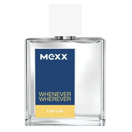 Eau de Toilette Mexx Whenever Wherever For Him, 50ml, sticlă transparentă, etichetă albastru-galben — preț și oferte