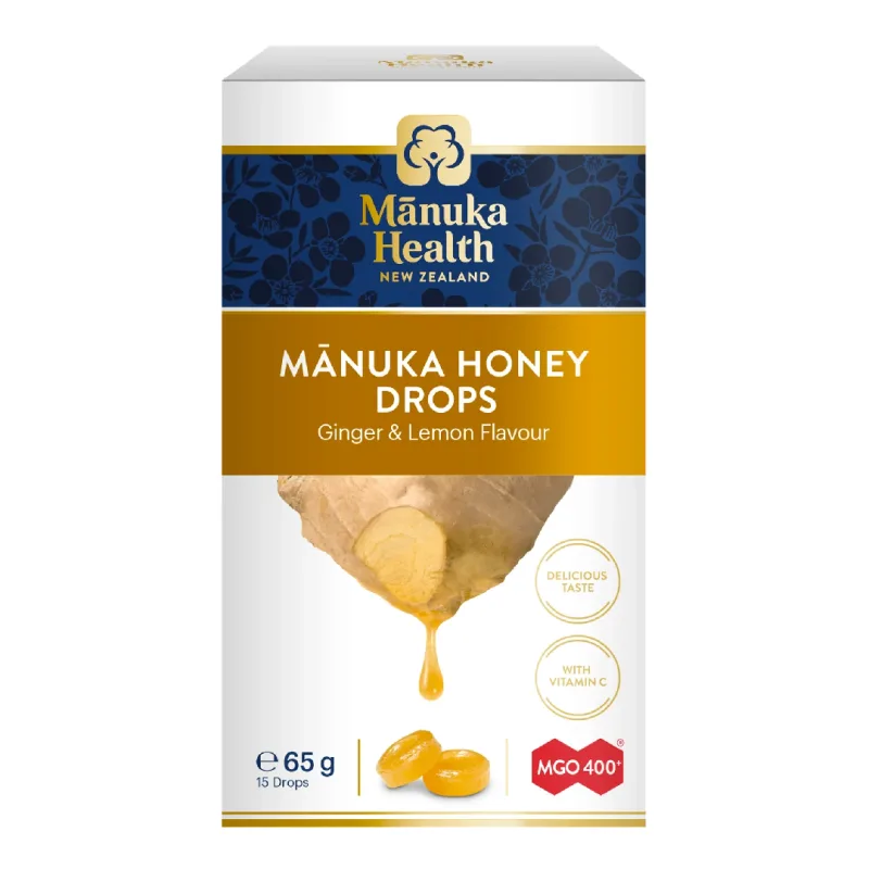 Bomboane cu miere de Manuka MGO 400+ si aroma naturala de Lamaie si Ghmbir, 65 g, Manuka Health — preț și oferte