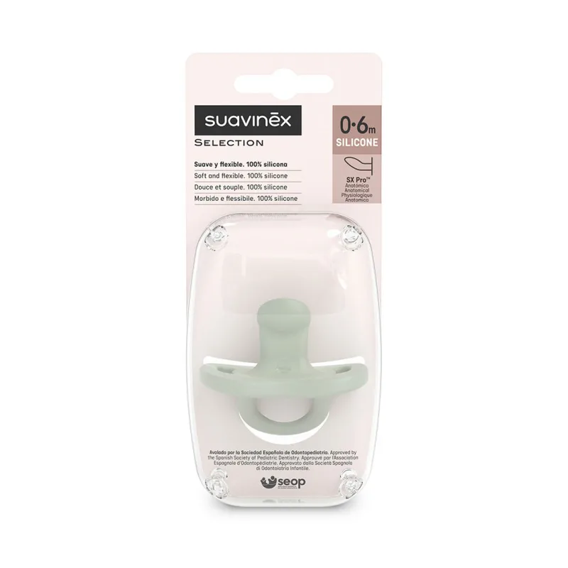 Suzeta anatomica din silicon SX Pro Colour Essence, 0-6 luni, verde, 1 bucata, Suavinex — preț și oferte