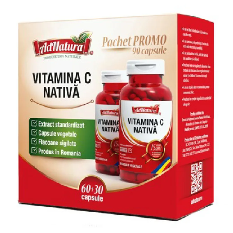 Pachet Vitamina C nativa, 60+30 capsule, AdNatura — preț și oferte