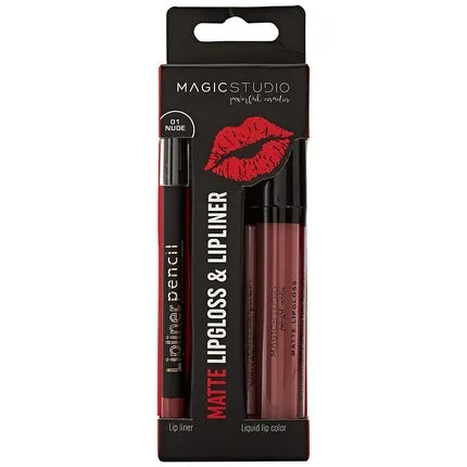 Set Lip Gloss & Creion, MagicStudio, nude, mat — preț și oferte