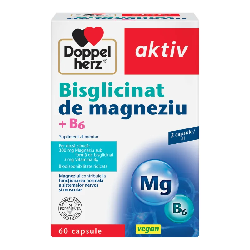 Aktiv Bisglicinat de Mg + B6, 60 capsule, Doppelherz — preț și oferte