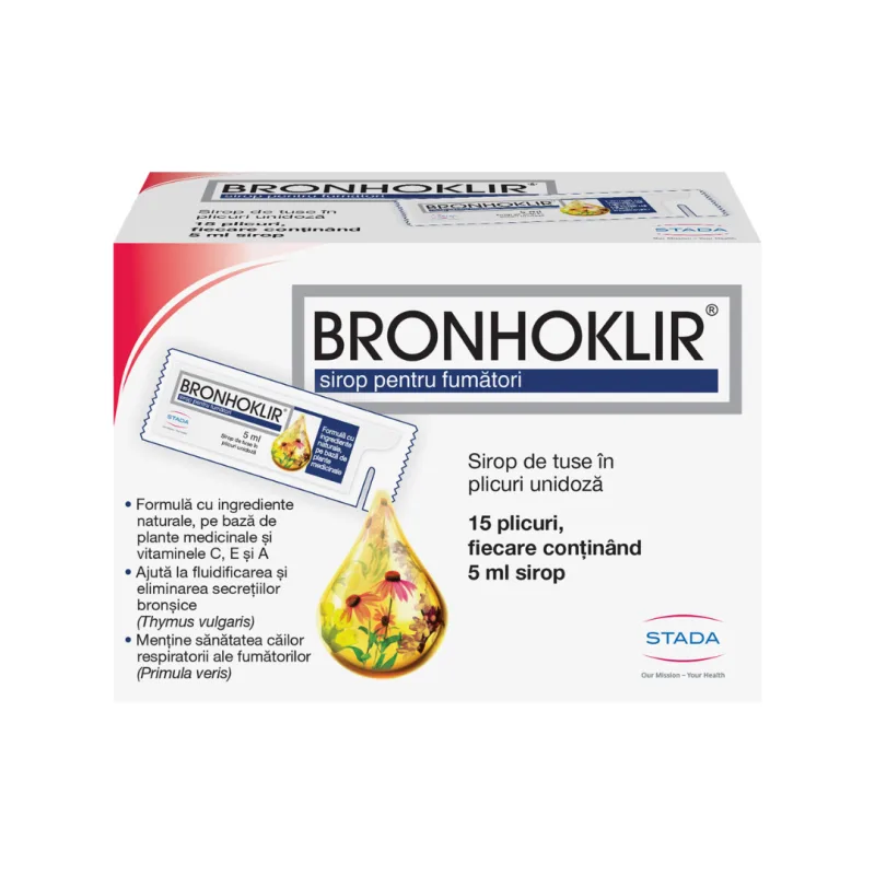 Sirop pentru fumatori Bronhoklir, 15 plicuri, Stada — preț și oferte