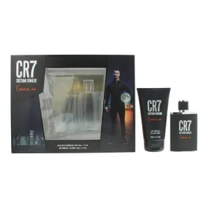 Set Cadou Parfum Masculin Cristiano Ronaldo CR7 Game On, Apă de Toaletă 50ml + Gel de Duș 150ml, Negru