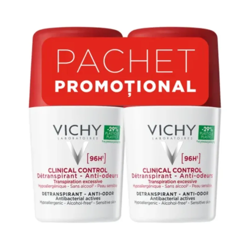 Pachet Deodorant roll-on antiperspirant Clinical Control 96H, 50 ml + 50 ml, Vichy — preț și oferte