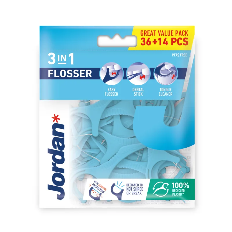 Ata dentara pentru adulti 3in1 Flossers+, 50 bucati, Jordan — preț și oferte