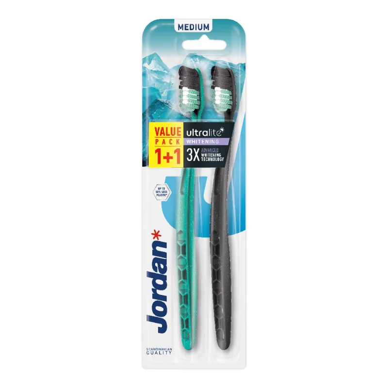 Set Periuta de dinti pentru adulti UltraLite Whitening Medium, 2 bucati, Jordan — preț și oferte