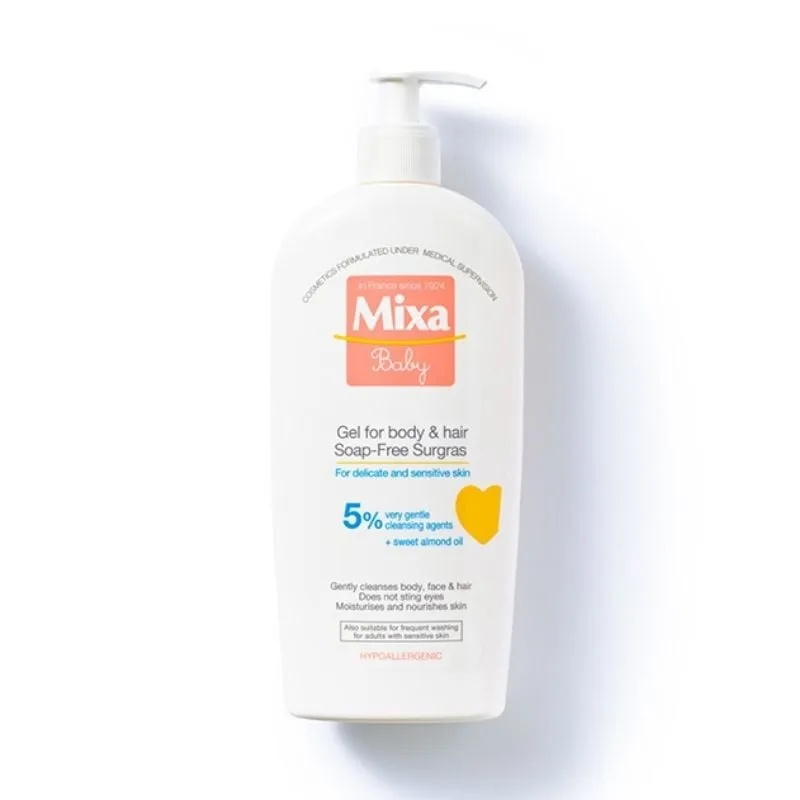 Gel de dus fara sapun pentru curatarea corpului si a parului, 400ml, Mixa — preț și oferte