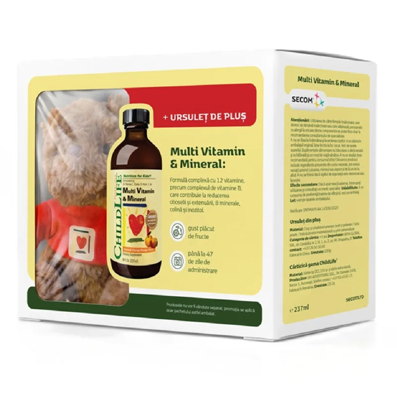 Pachet Multivitamine si minerale pentru copii Childlife Essentials, 237 ml + ursulet de plus, Secom — preț și oferte