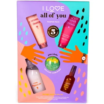 Set Parfum I Love - All Of You Set, Cadou Parfumat, 5 Produse (Crema Corp, Loțiune, Deodorant, Spray Piele), Culori Roz și Portocaliu — preț și oferte