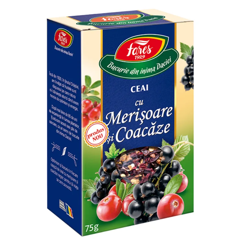 Ceai cu merisoare si coacaze, 75 g, Fares — preț și oferte