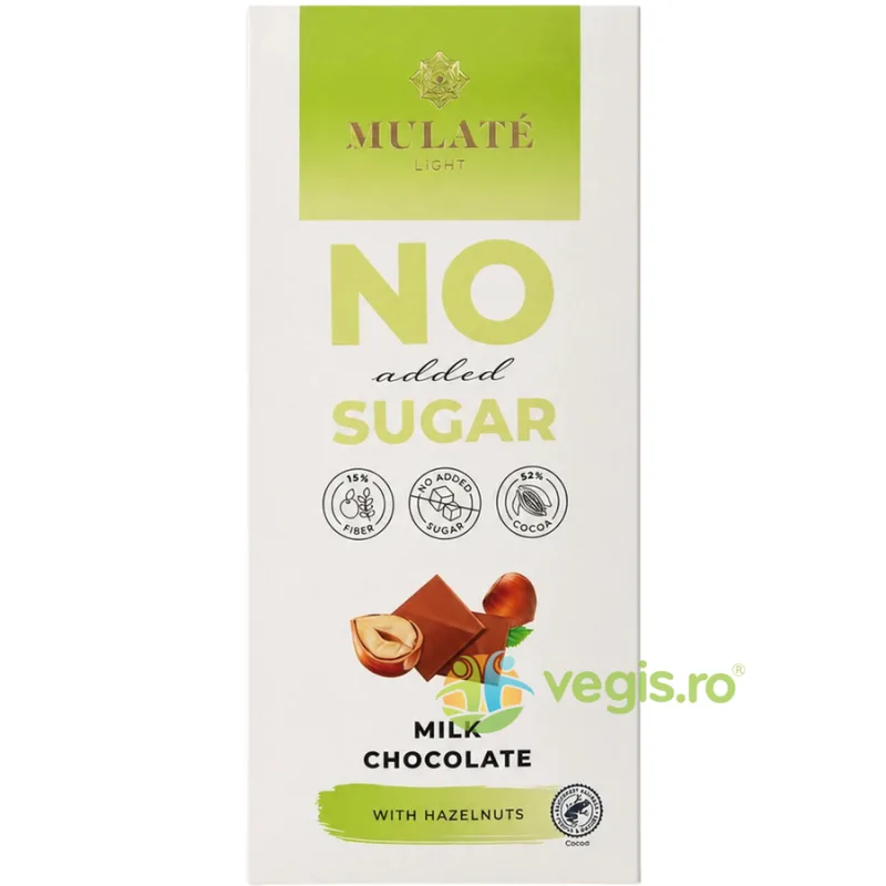 Ciocolata cu Lapte si Alune fara Zahar Adaugat 90g MULATE — preț și oferte