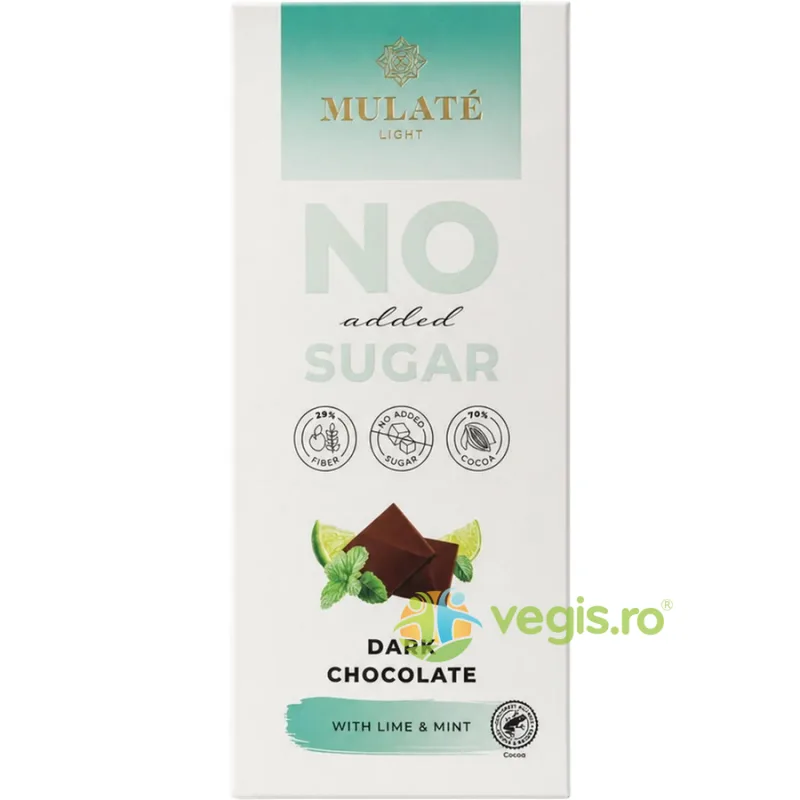Ciocolata Neagra cu Lime si Menta fara Zahar Adaugat 90g MULATE — preț și oferte