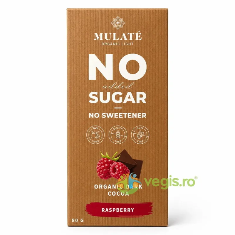 Ciocolata Neagra cu Zmeura si Cacao Nibs fara Zahar Adaugat 80g MULATE — preț și oferte