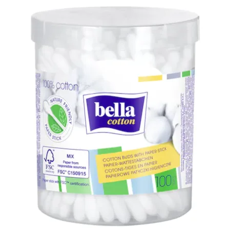 Betisoare de urechi cutie rotunda, 100 bucati, Bella — preț și oferte