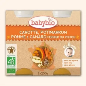 Piure bio din morcov, dovleac, mar si rata, +8 luni, 2x200g, BabyBio