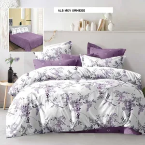 Lenjerie de pat ECONOMY alb mov orhidee 230x250 cm, Ralex | 1 buc