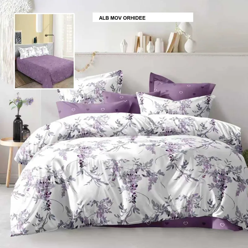 Lenjerie de pat ECONOMY alb mov orhidee 230x250 cm, Ralex | 1 buc RALEX INFINITY — preț și oferte