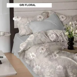Lenjerie pat FINET (6 piese) gri floral 230x250 cm, Ralex | 1 buc