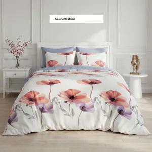 Lenjerie pat cu husa FINET (6 piese) alb gri maci 180x200 cm, Ralex | 1 buc