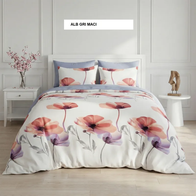 Lenjerie pat cu husa FINET (6 piese) alb gri maci 180x200 cm, Ralex | 1 buc RALEX INFINITY — preț și oferte