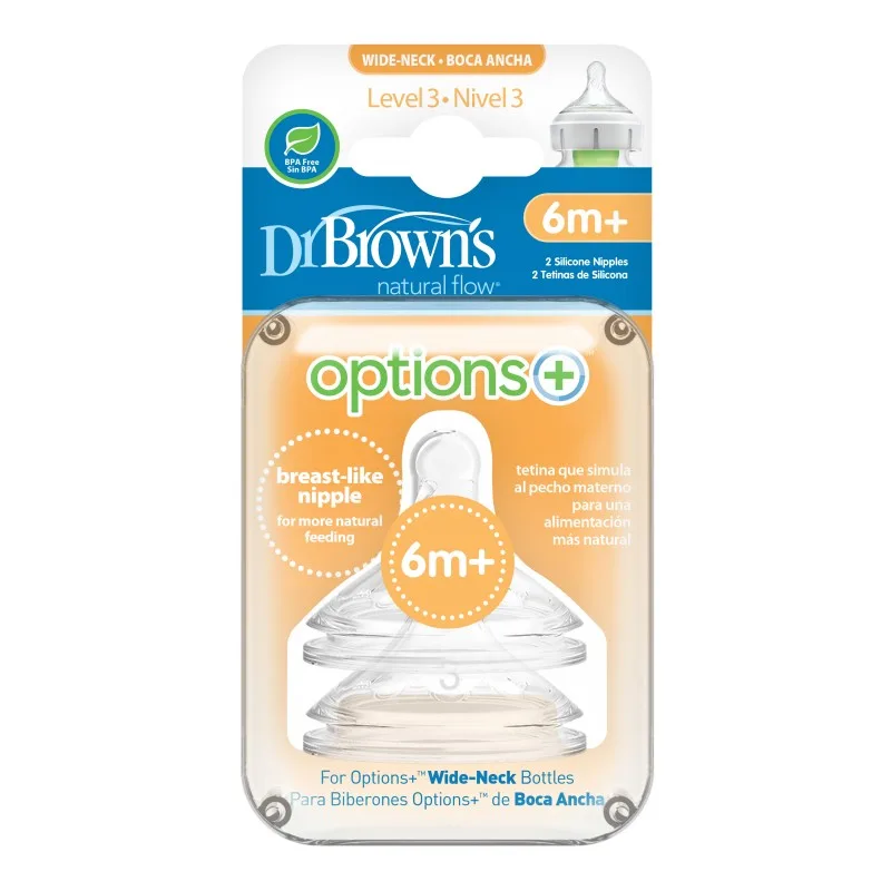 Tetine gat larg Options+ Nivel 3, 2 bucati, Dr. Brown's — preț și oferte