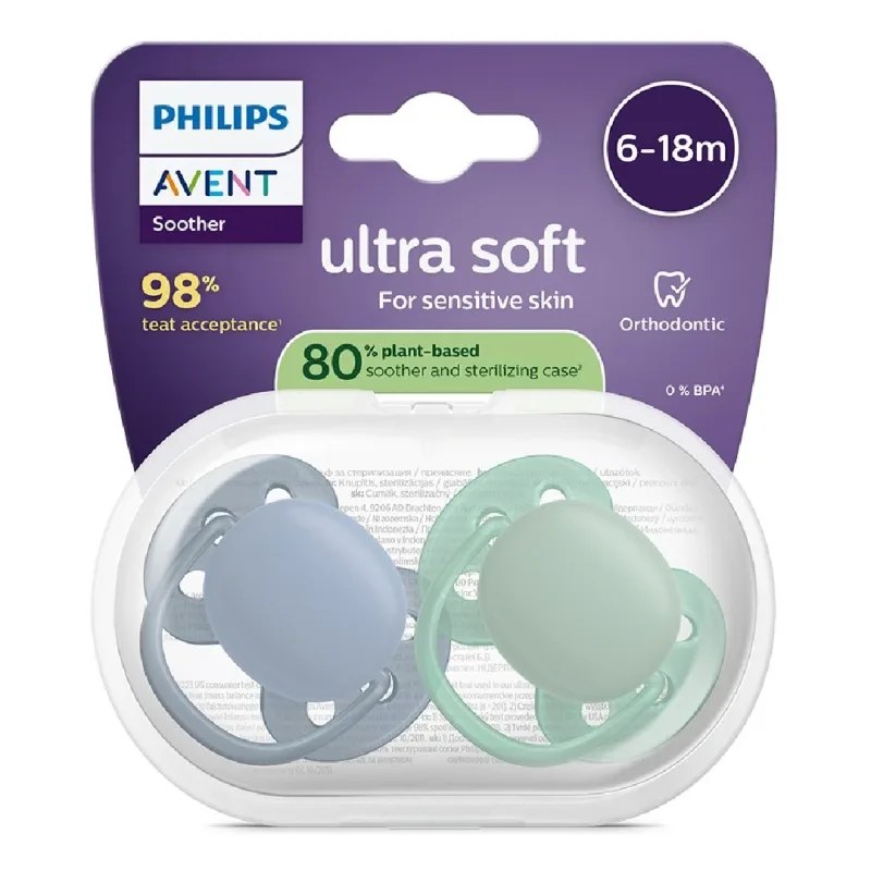 Suzete Ultra Soft, 6-18 luni, SCF091/42, Albastru/Verde, 2 bucati, Philips Avent — preț și oferte