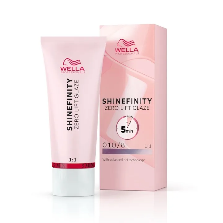 Vopsea demi-permanenta Shinefinity Zero Lift Glaze 010/8 blond luminos perlat, 60 ml, Wella Professionals — preț și oferte