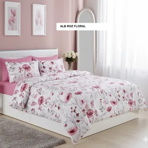Lenjerie de pat policoton ELVO alb roz floral 230x250 cm, Ralex | 1 buc