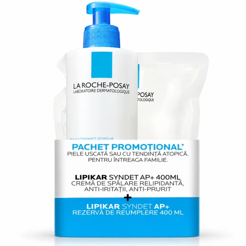 Pachet Cremă de spălare relipidantă + Rezervă ecologică Lipikar Syndet AP+, 2x400 ml, La Roche-Posay — preț și oferte