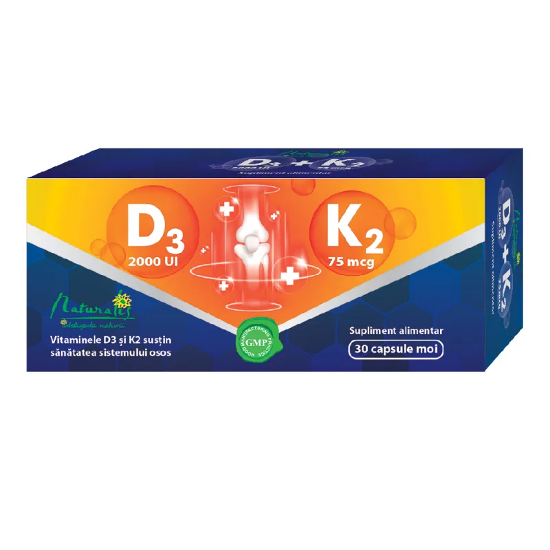 Vitamina D3 + K2, 30 capsule moi, Naturalis — preț și oferte