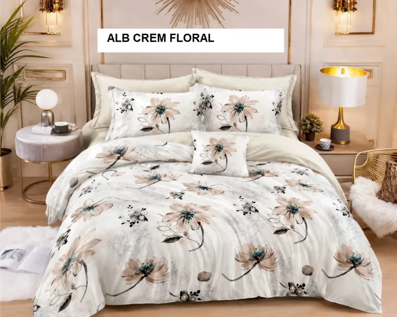 Lenjerie pat cu husa FINET (6 piese) alb crem floral 180x200 cm, Ralex | 1 buc RALEX INFINITY — preț și oferte