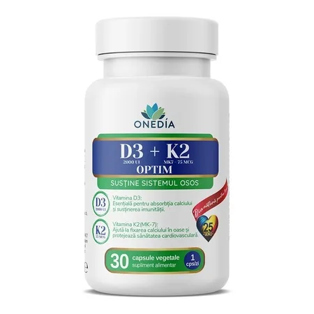 Vitamina D3+K2 Optim, 30 capsule vegetale, Onedia — preț și oferte