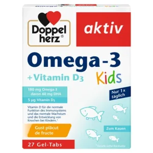 Doppelherz Aktiv Omega-3 + Vitamina D Kids, 27 comprimate masticabile
