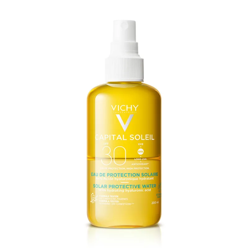Apa de protectie solara cu acid hialuronic, pentru față și corp SPF30 Capital Soleil, 200ml, Vichy — preț și oferte