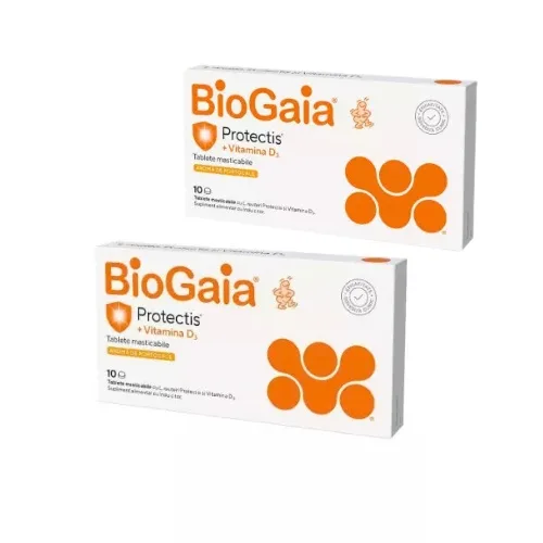 Pachet Protectis cu vitamina D3 800 UI portocale, 2 x 10 tablete masticabile, BioGaia EWOPHARMA — preț și oferte