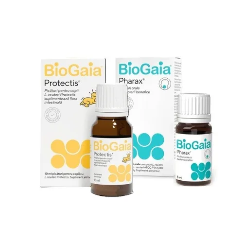 Pachet Protectis probiotice pentru copii, 10 ml + Pharax D3 picături orale probiotice, 5 ml, BioGaia EWOPHARMA — preț și oferte
